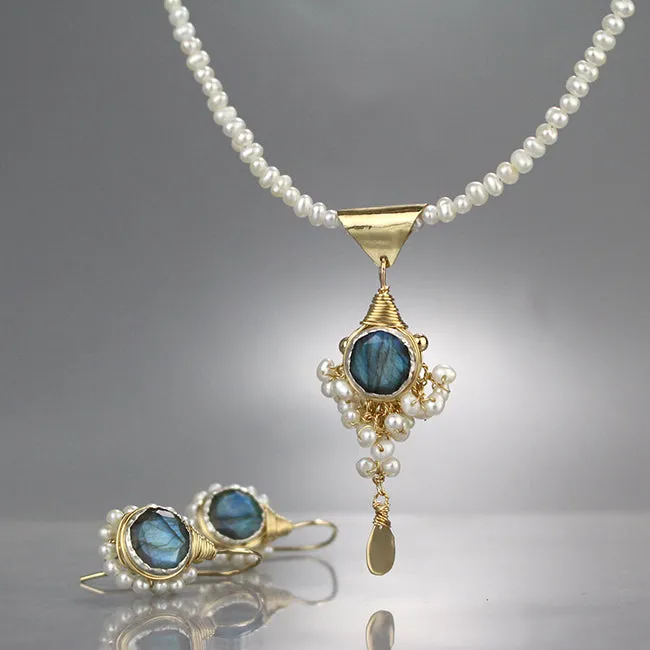 Pearl Labradorite Necklace and Earring Set
