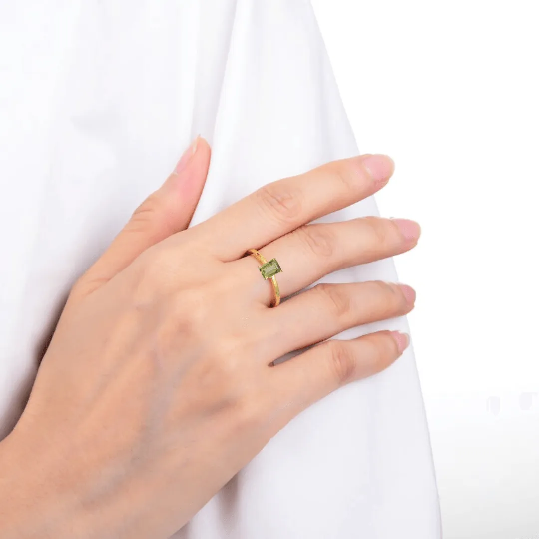 Peridot Emerald Cut Solitaire Ring