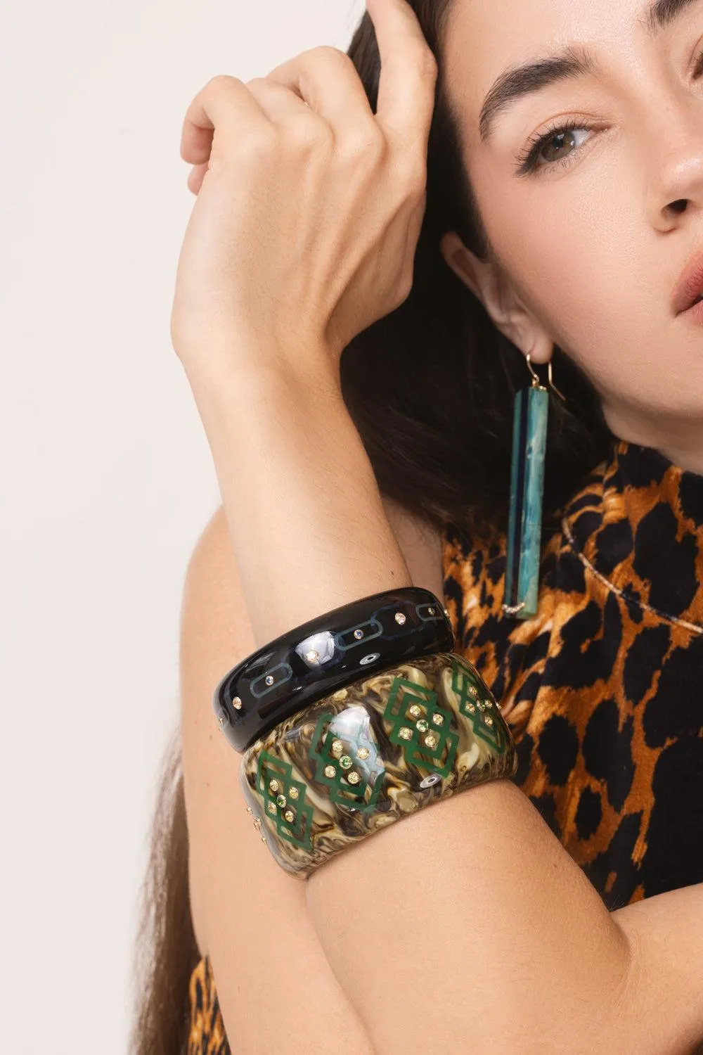 Peridot Garnet Green Bakelite Bangle