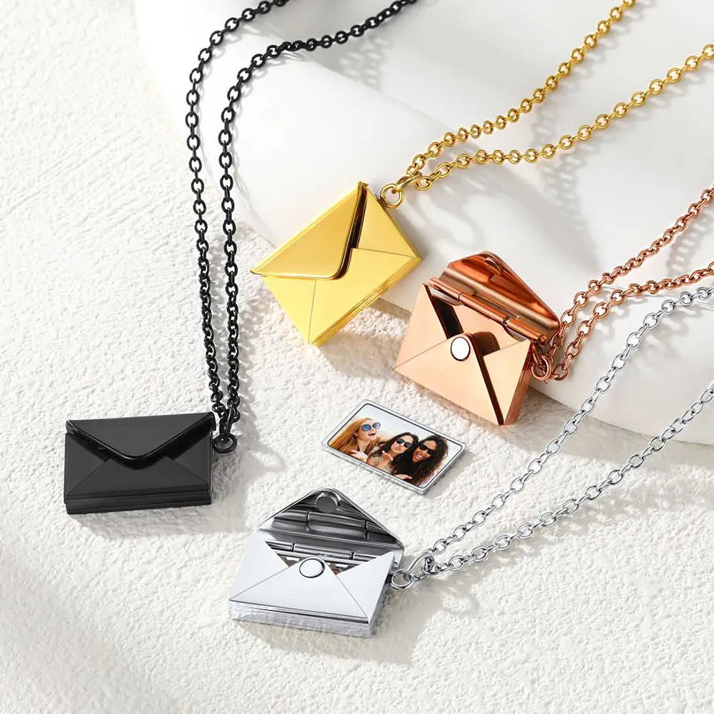 Personalized Envelope Picture Locket Necklaces Gifts for Couple Family Friend