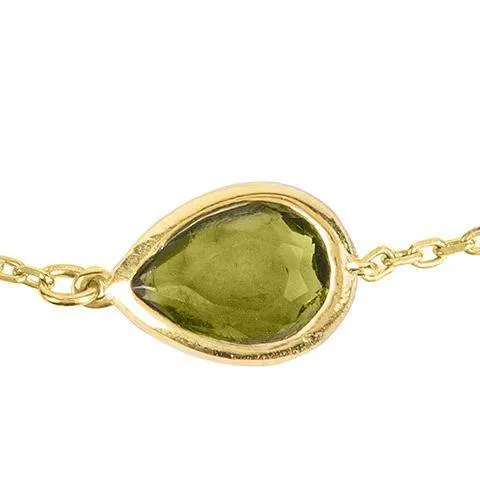 Pisa Mini Teardrop Bracelet Dipped in Gold with Peridot