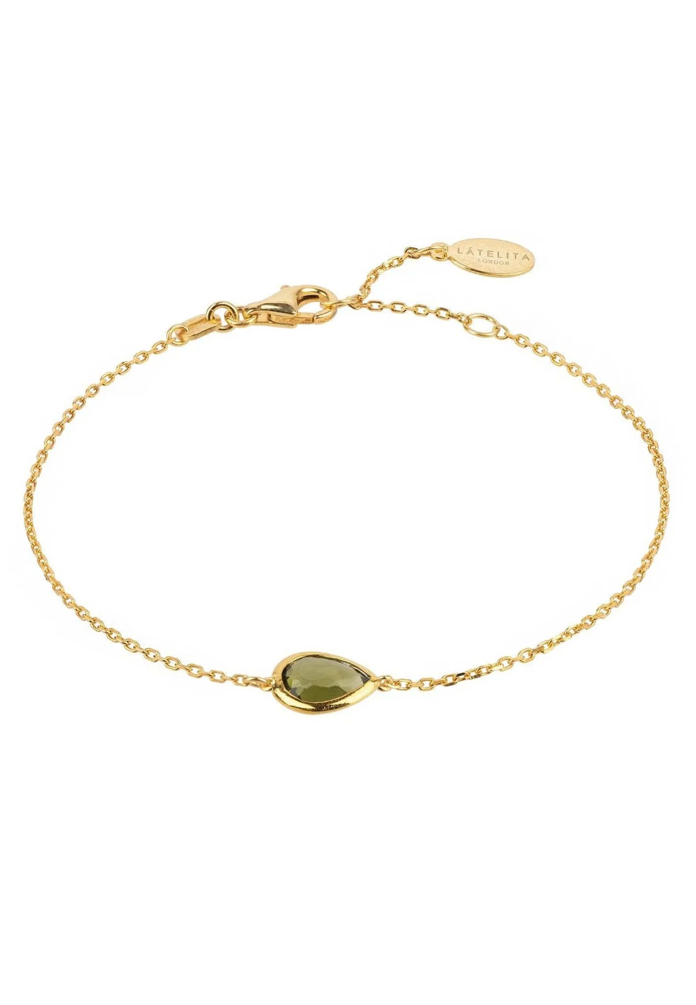 Pisa Mini Teardrop Bracelet Dipped in Gold with Peridot