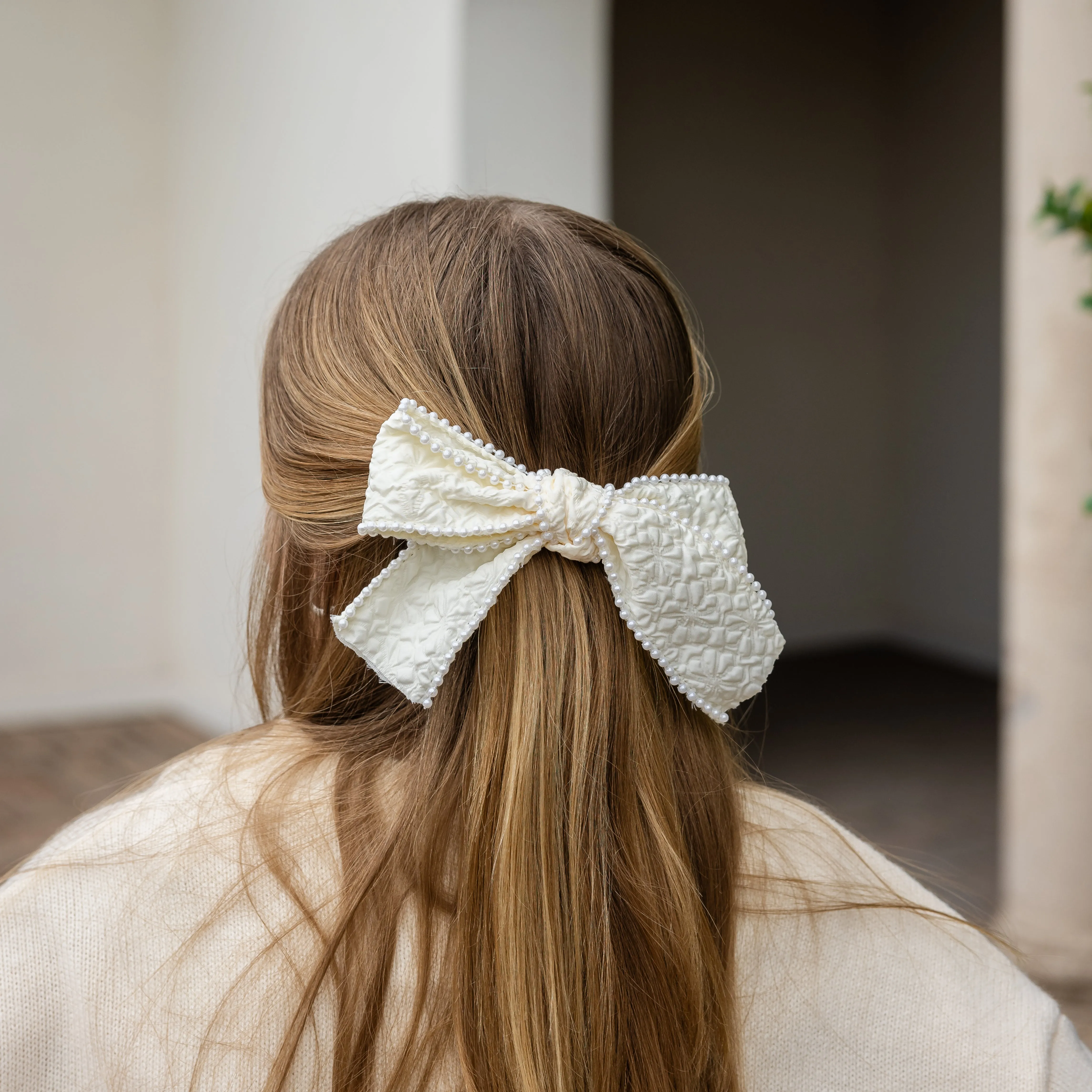 Ribbon Bow - Cream Brocade
