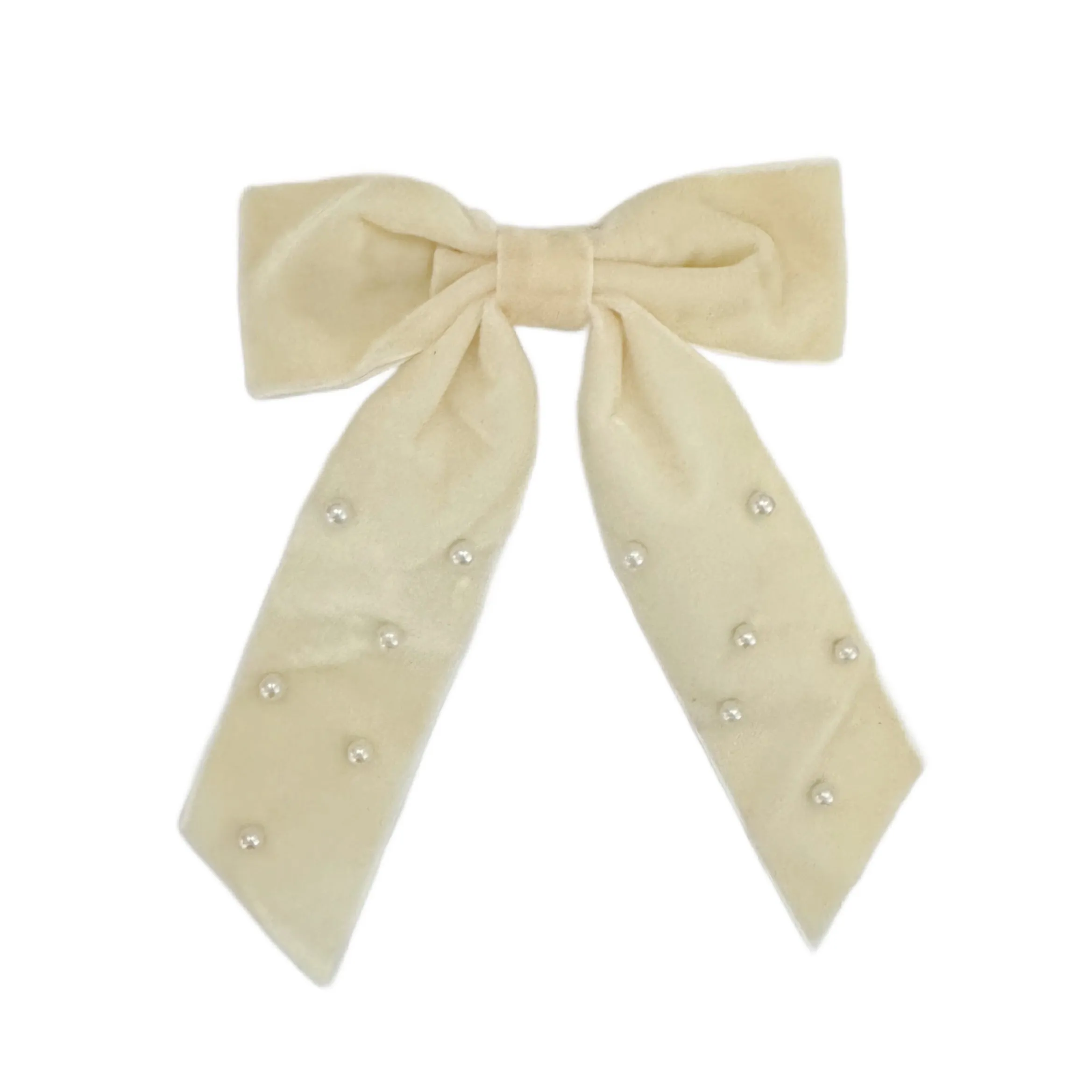 Ribbon Bow - Cream Velvet with Pearls