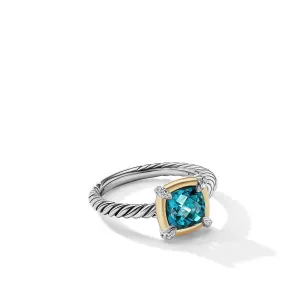 Ring with Hampton Blue Topaz, 18K Yellow Gold Bezel and Pave Diamonds