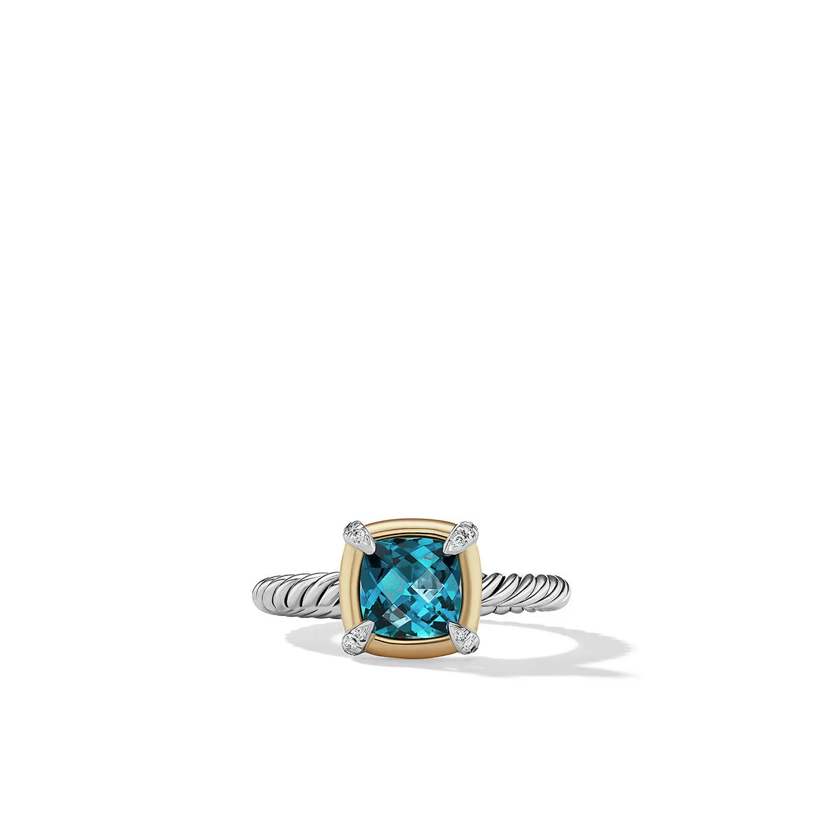 Ring with Hampton Blue Topaz, 18K Yellow Gold Bezel and Pave Diamonds