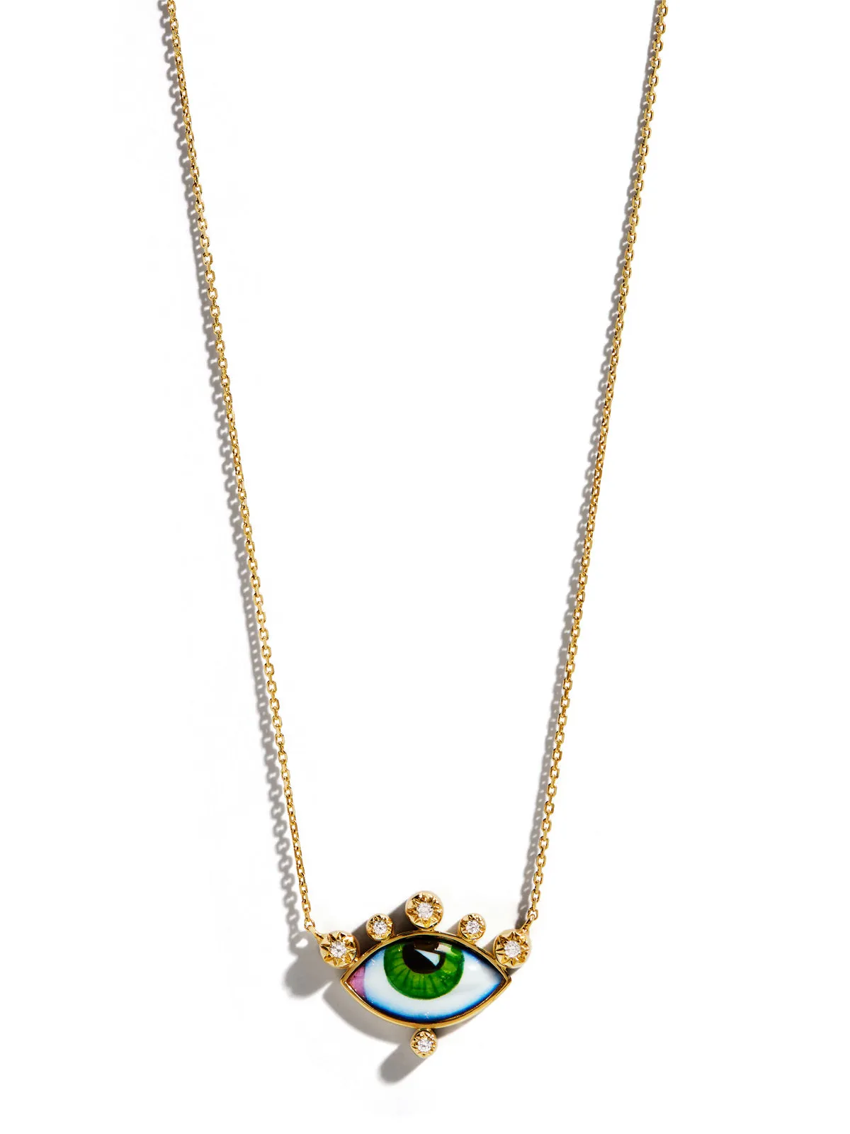 Russe Petit Vert Diamond and Enamel Eye Yellow Gold Necklace