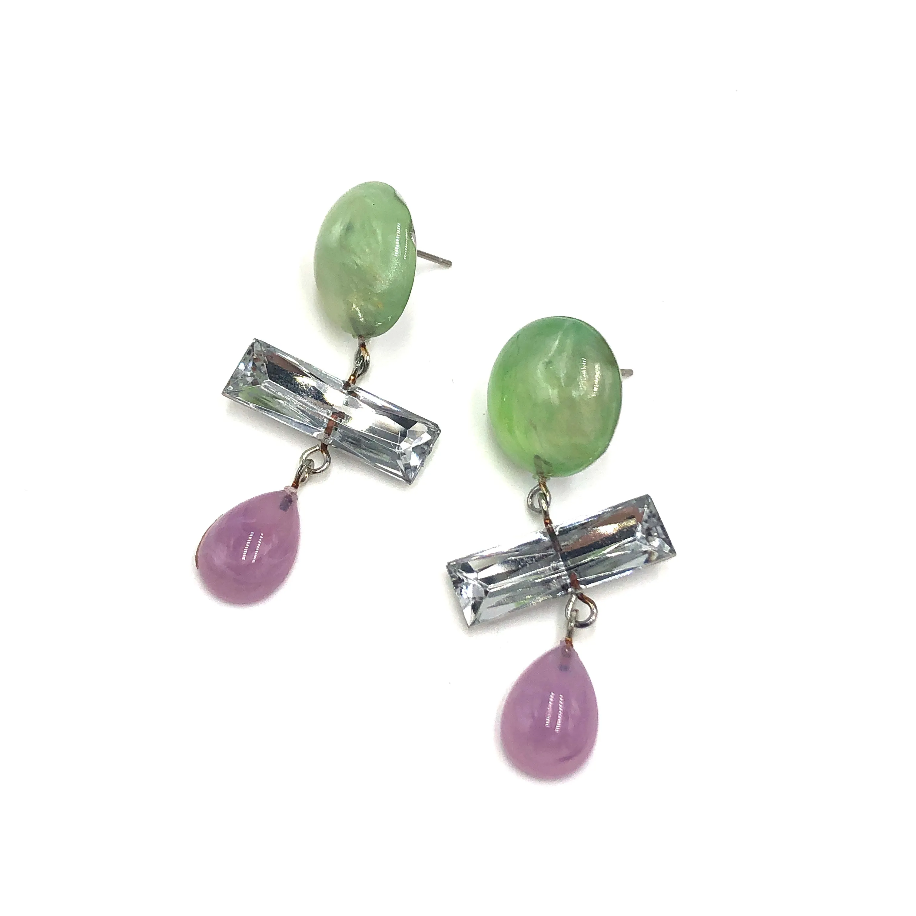 Sage & Gold Baguette Trinket Earrings