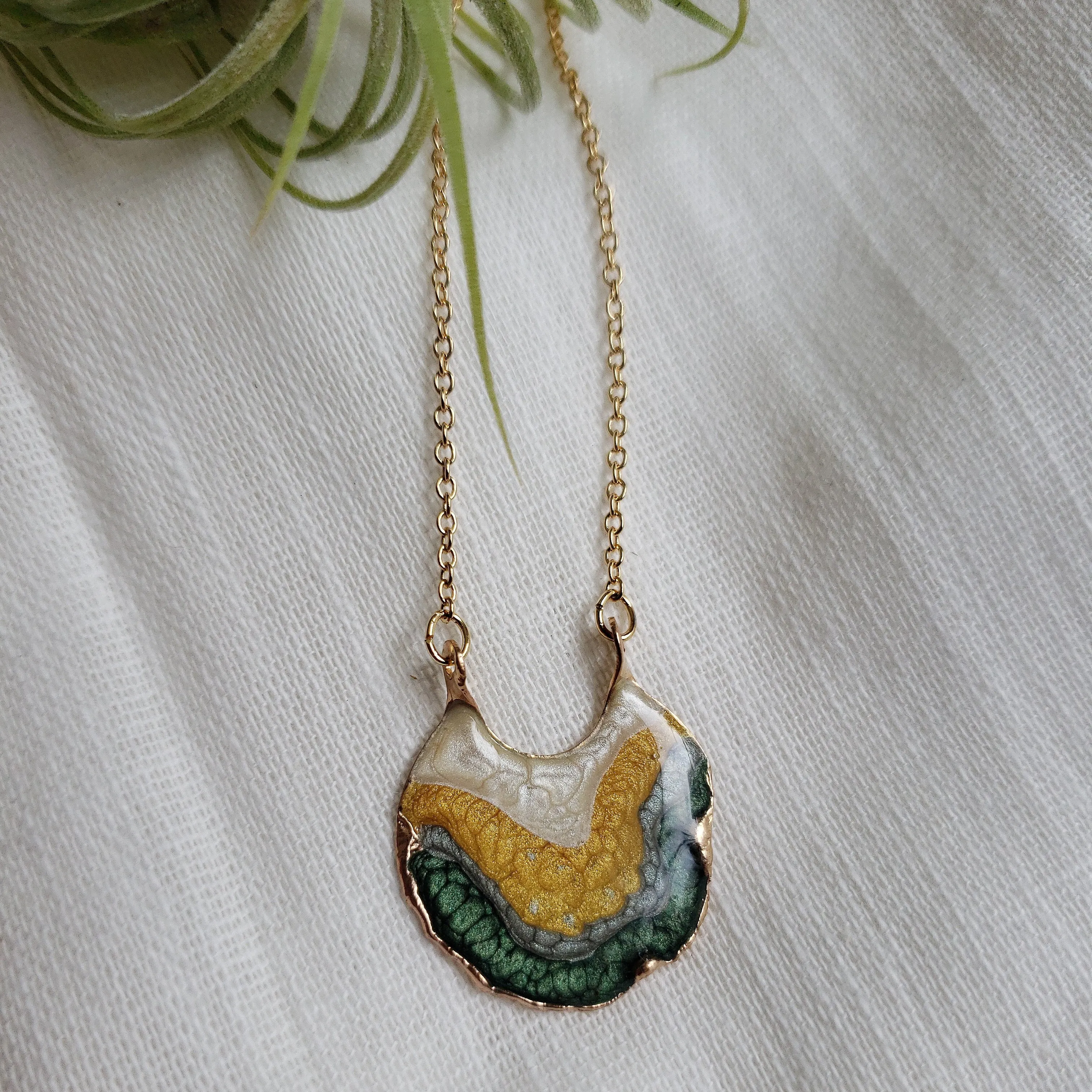 SALE- Reticulated Necklace - Forest/Honey/Moonstone