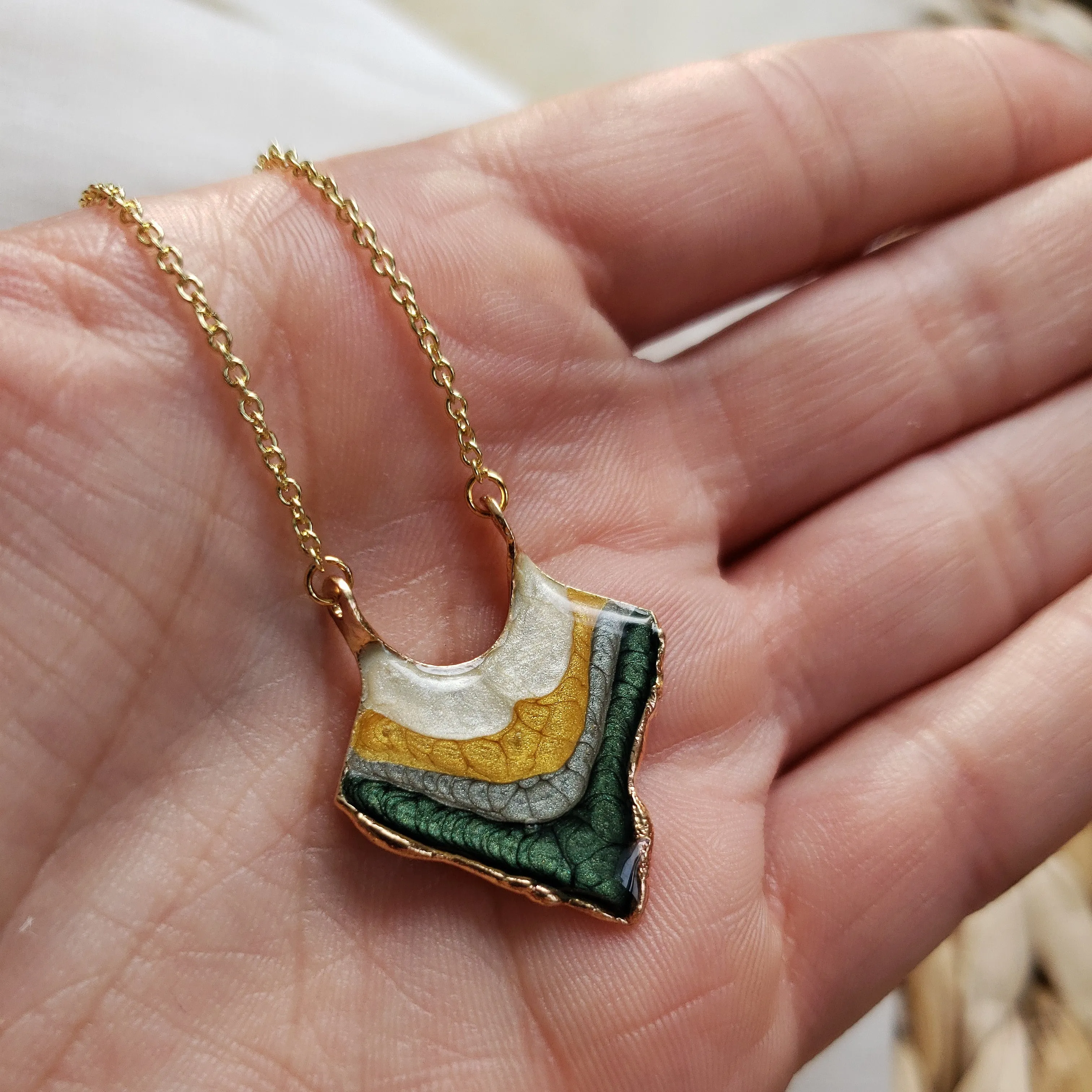SALE- Reticulated Necklace - Forest/Honey/Moonstone