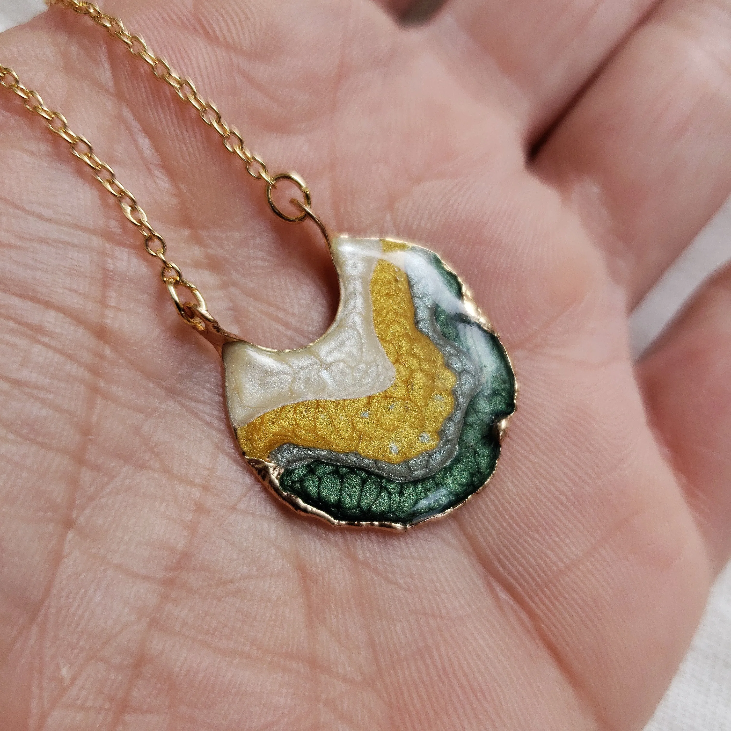 SALE- Reticulated Necklace - Forest/Honey/Moonstone