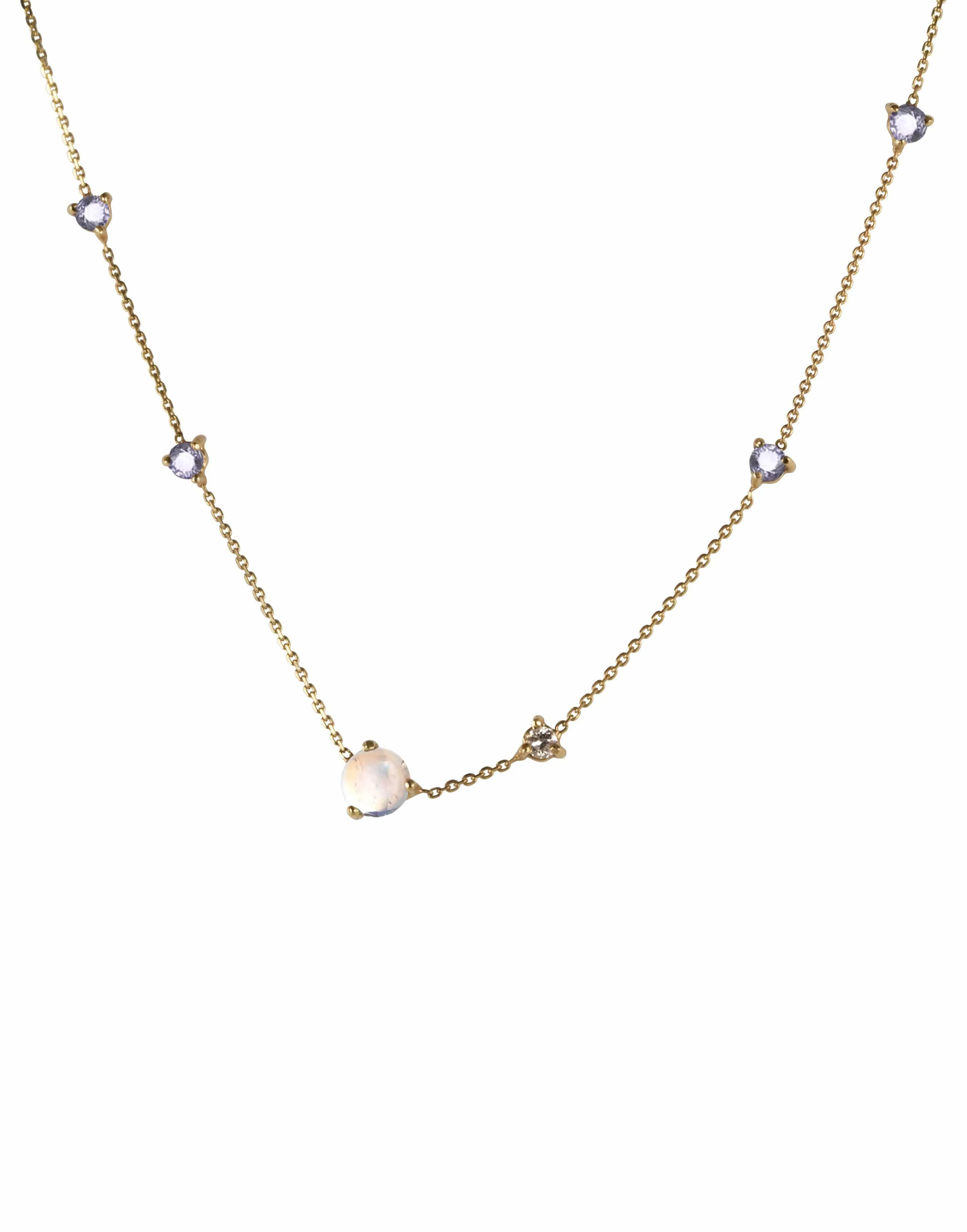 Sapphire, Moonstone and Diamond Linear Chain Necklace