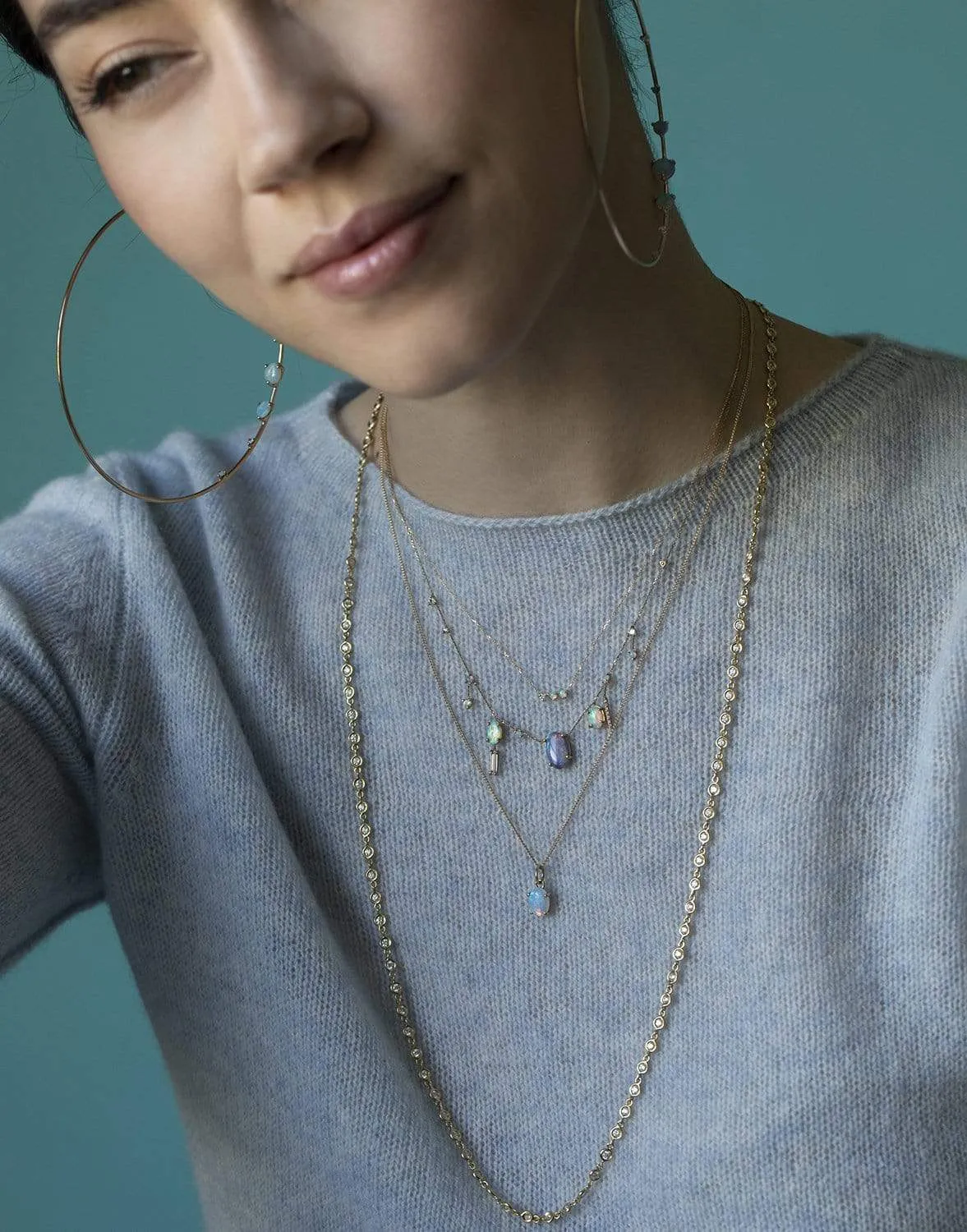 Sapphire, Moonstone and Diamond Linear Chain Necklace
