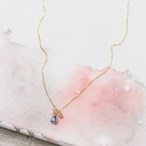 Sapphire Pear Necklace with Moonstone and Diamond in 14k Gold