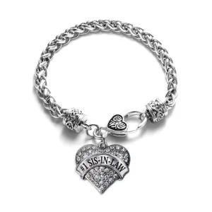 Silver #1 Sis-In-Law Pave Heart Charm Braided Bracelet