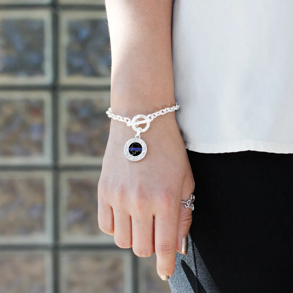 Silver Alaska Thin Blue Line Circle Charm Toggle Bracelet
