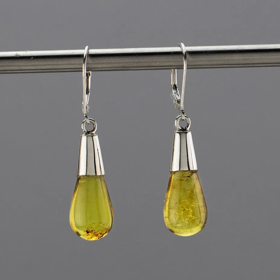 Silver and Amber Cone Shape Drop Earrings