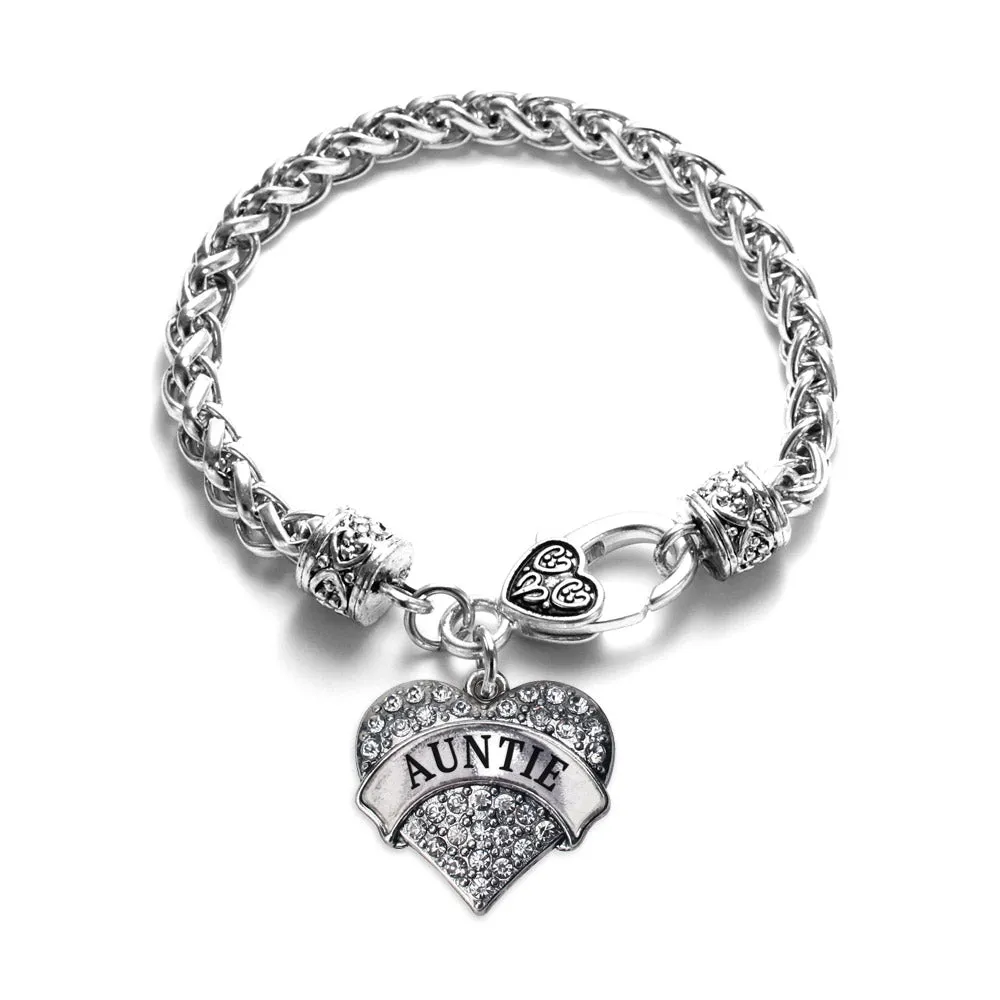 Silver Auntie Pave Heart Charm Braided Bracelet