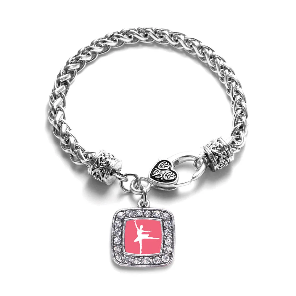 Silver Ballerina Dancer Square Charm Braided Bracelet