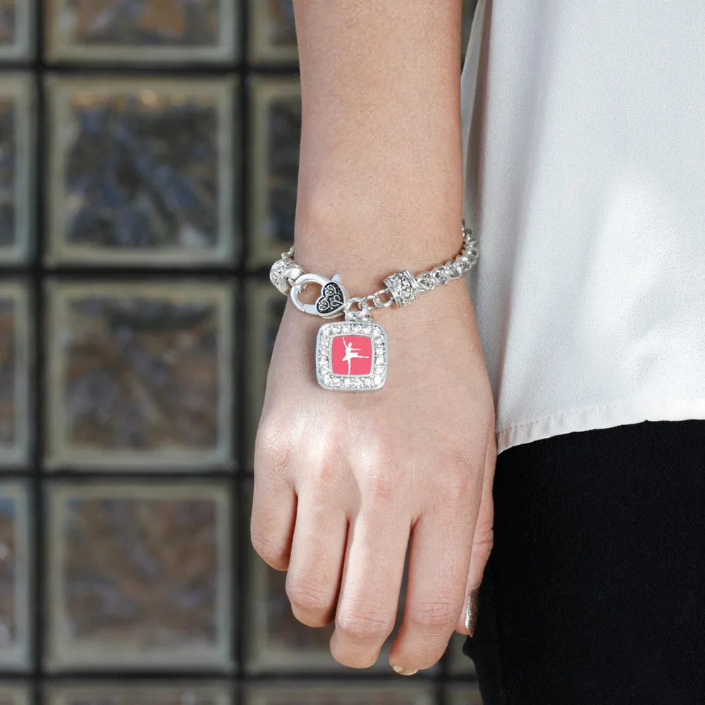 Silver Ballerina Dancer Square Charm Braided Bracelet
