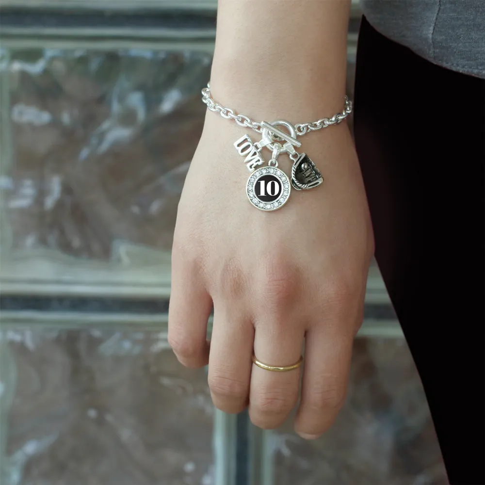 Silver Baseball Glove - Sports Number 10 Circle Charm Toggle Bracelet