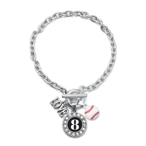 Silver Baseball - Sports Number 8 Circle Charm Toggle Bracelet