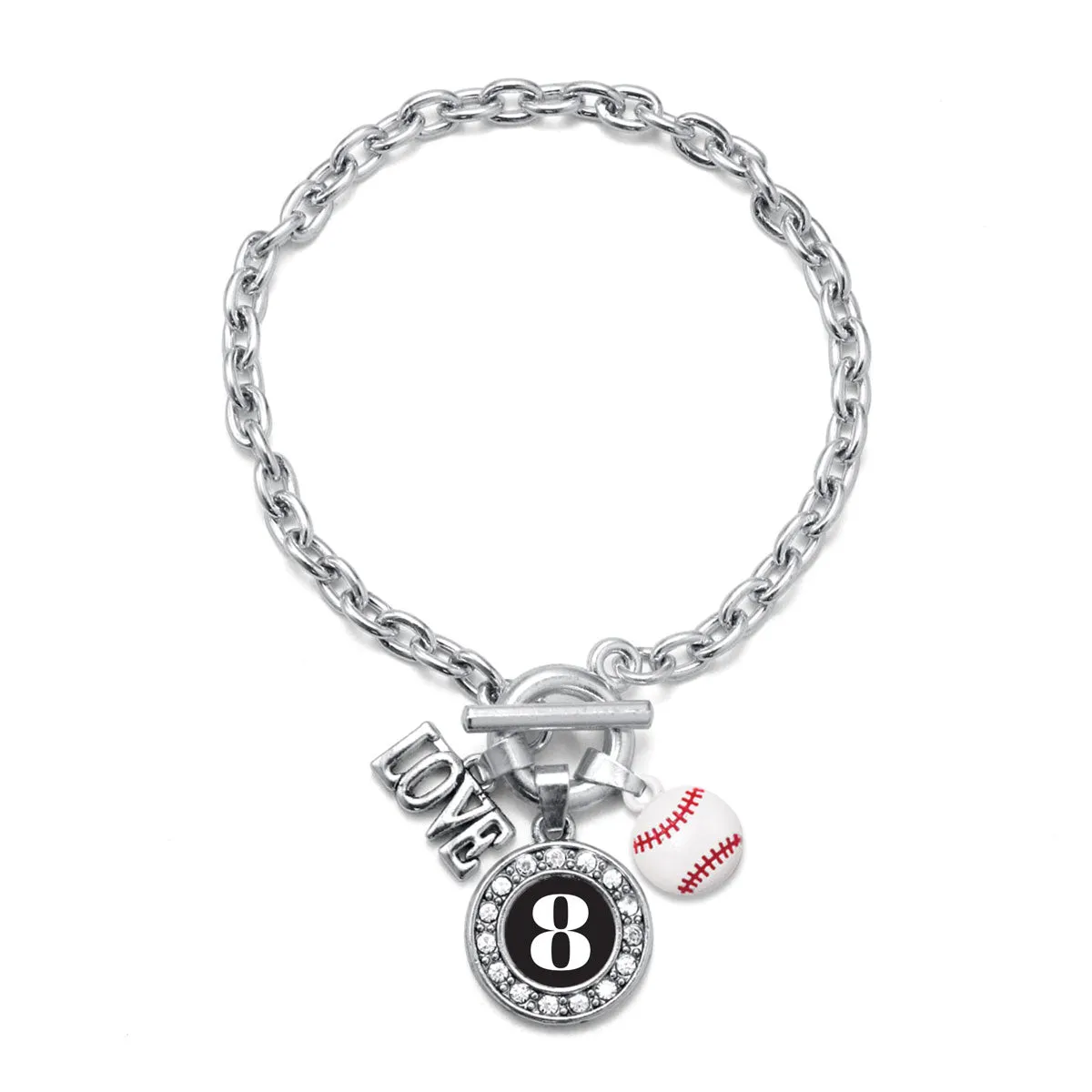 Silver Baseball - Sports Number 8 Circle Charm Toggle Bracelet