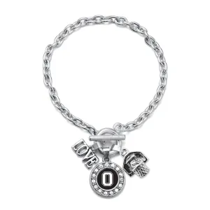 Silver Basketball Hoop - Sports Initial O Circle Charm Toggle Bracelet