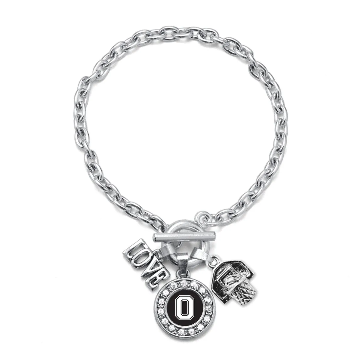 Silver Basketball Hoop - Sports Initial O Circle Charm Toggle Bracelet