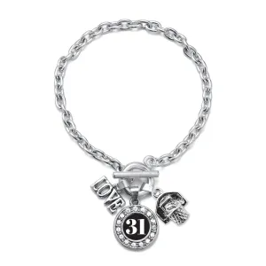 Silver Basketball Hoop - Sports Number 31 Circle Charm Toggle Bracelet