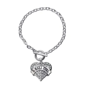Silver BBall Girl Pave Heart Charm Toggle Bracelet