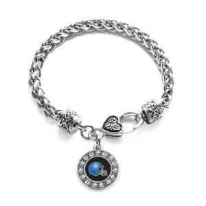 Silver Black and Blue Team Helmet Circle Charm Braided Bracelet