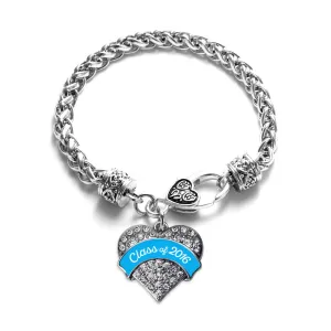 Silver Blue Class of 2016 Pave Heart Charm Braided Bracelet