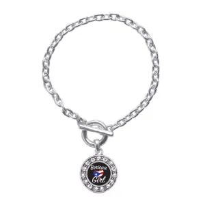 Silver Boricua Girl Circle Charm Toggle Bracelet