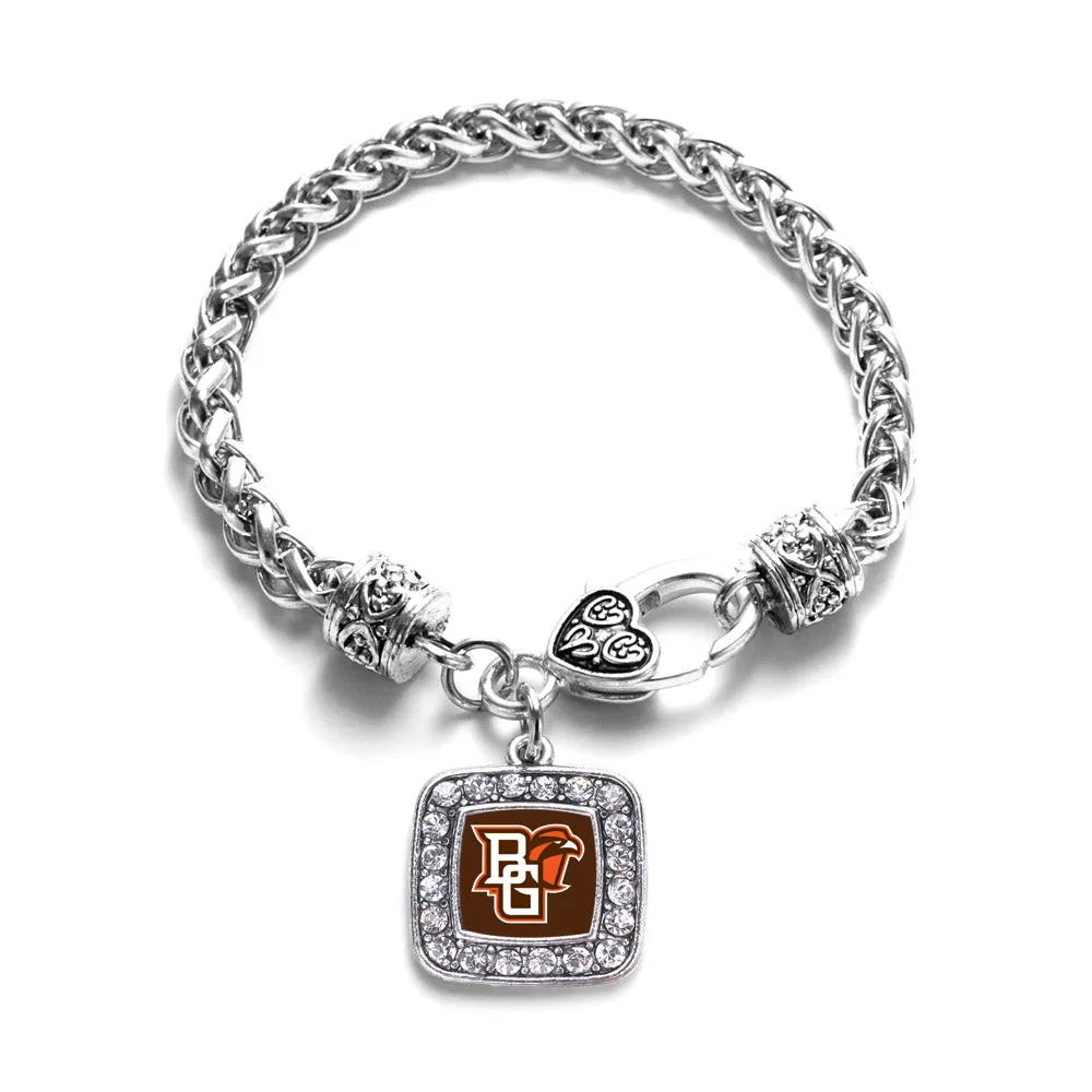 Silver Bowling Green University Falcons [NCAA] Square Charm Braided Bracelet
