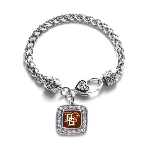 Silver Bowling Green University Falcons [NCAA] Square Charm Braided Bracelet