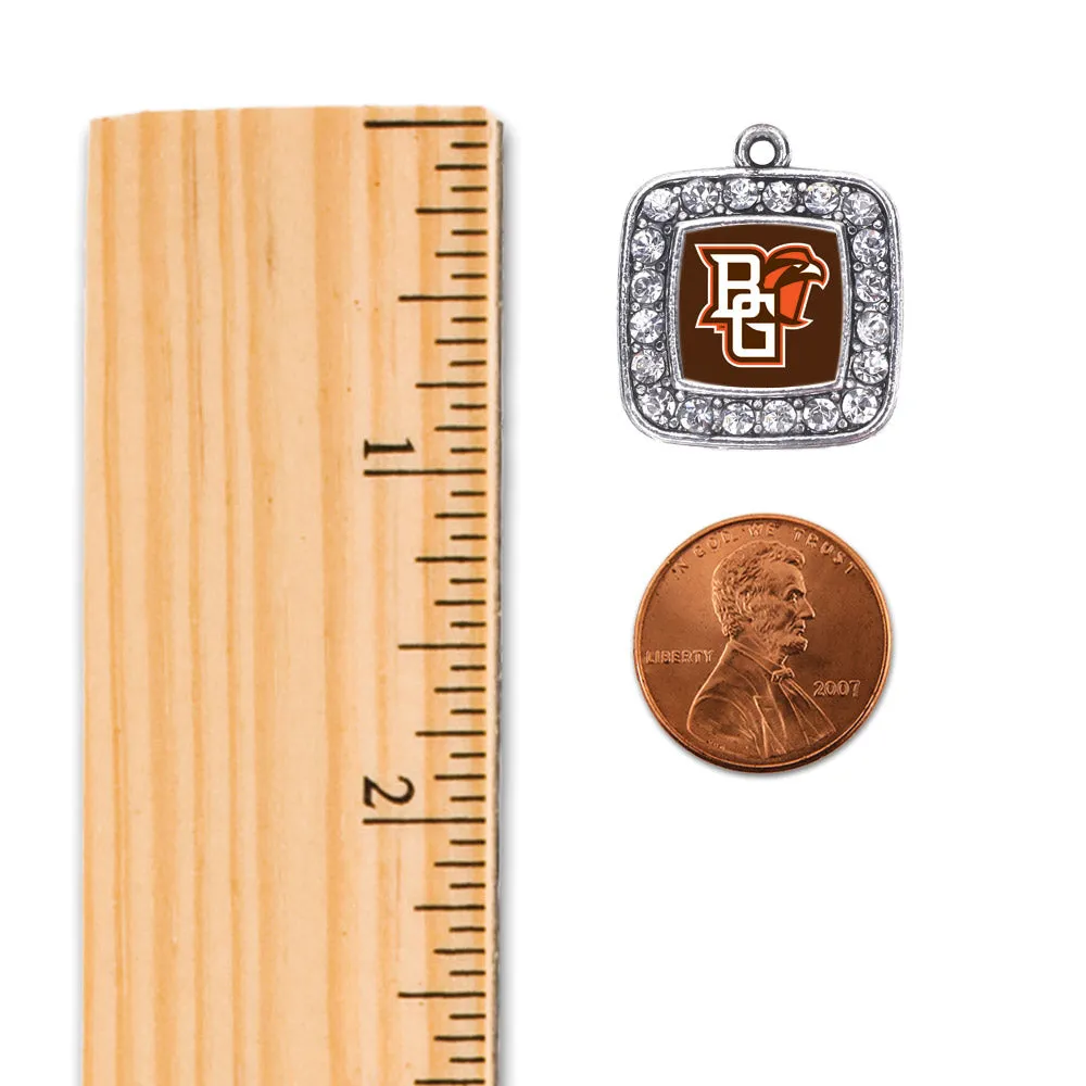 Silver Bowling Green University Falcons [NCAA] Square Charm Braided Bracelet
