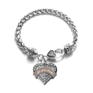 Silver Brown and White Sis of the Bride Pave Heart Charm Braided Bracelet