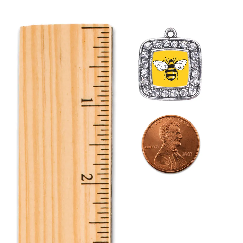 Silver Buzzing Bee Square Charm Toggle Bracelet