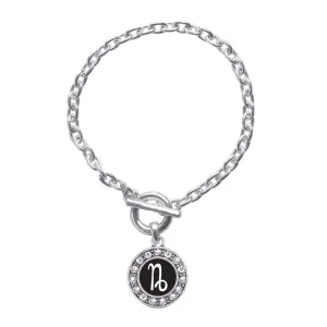 Silver Capricorn Zodiac Circle Charm Toggle Bracelet