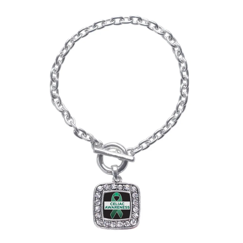 Silver Celiac Awareness Square Charm Toggle Bracelet