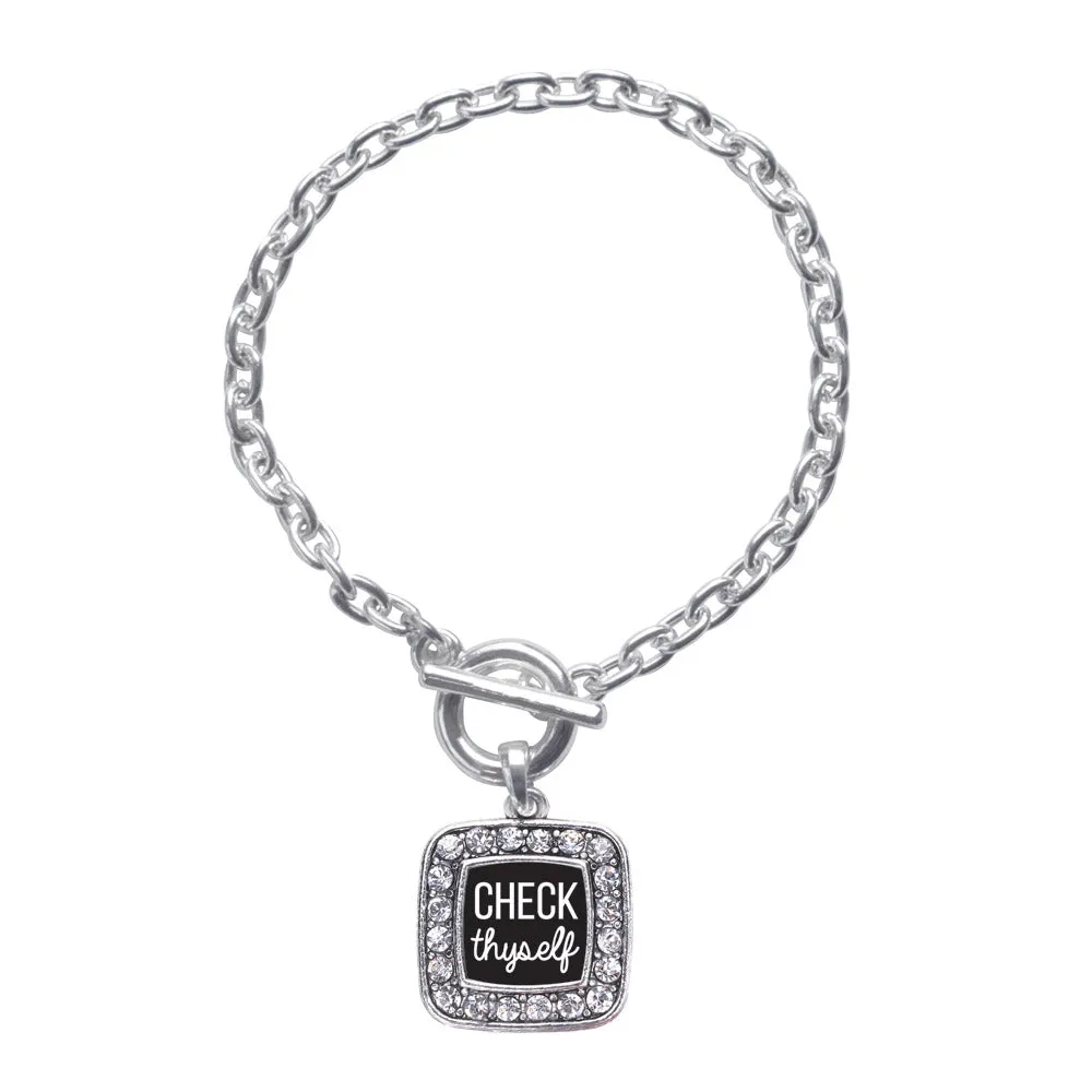 Silver Check Thyself Square Charm Toggle Bracelet