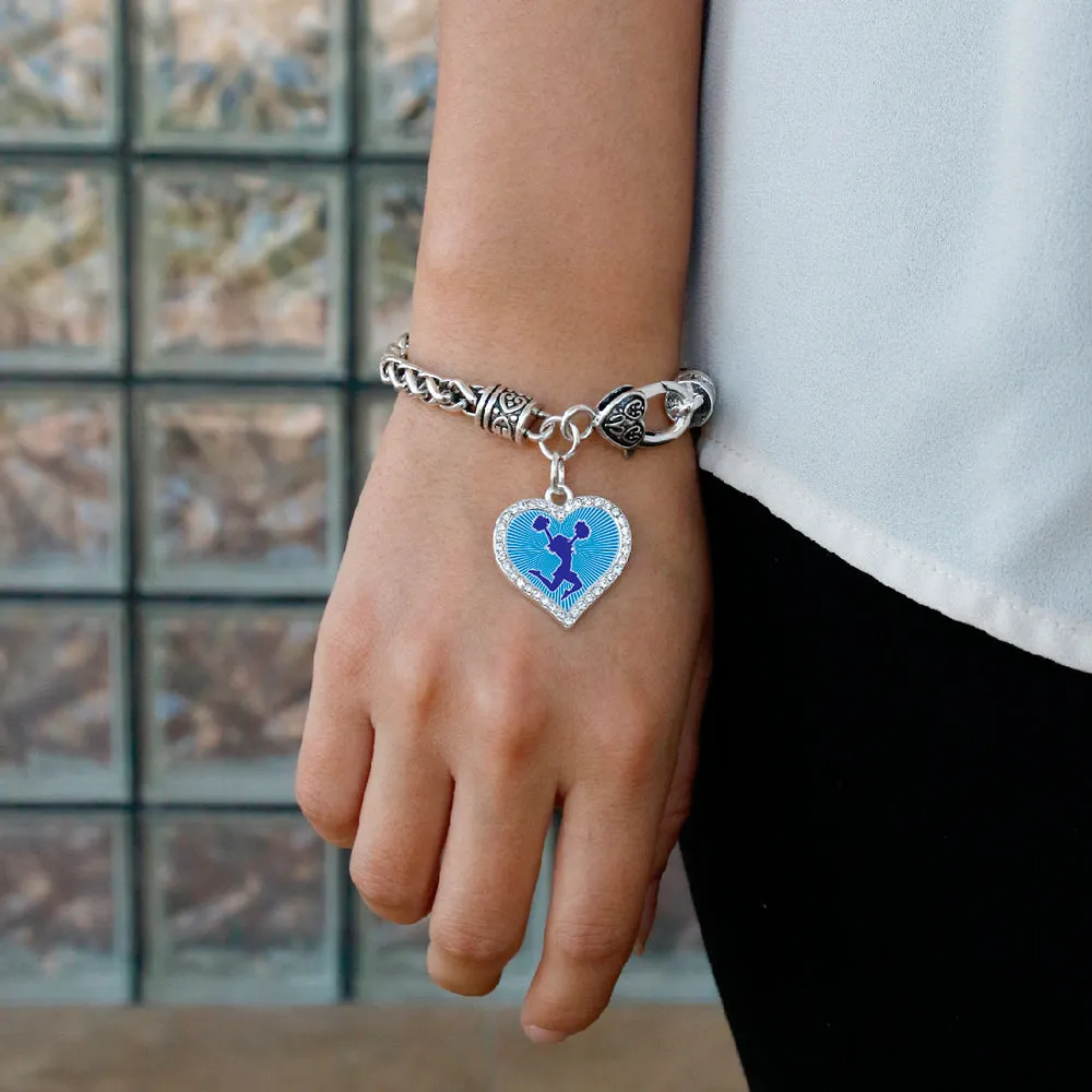 Silver Cheerleader - Blue Open Heart Charm Toggle Bracelet
