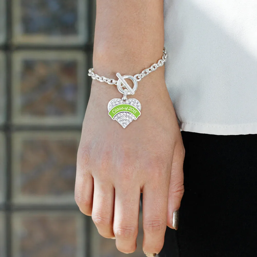 Silver Class of 2015 - Lime Green Pave Heart Charm Toggle Bracelet