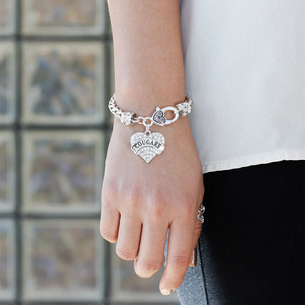 Silver Cougars Pave Heart Charm Braided Bracelet