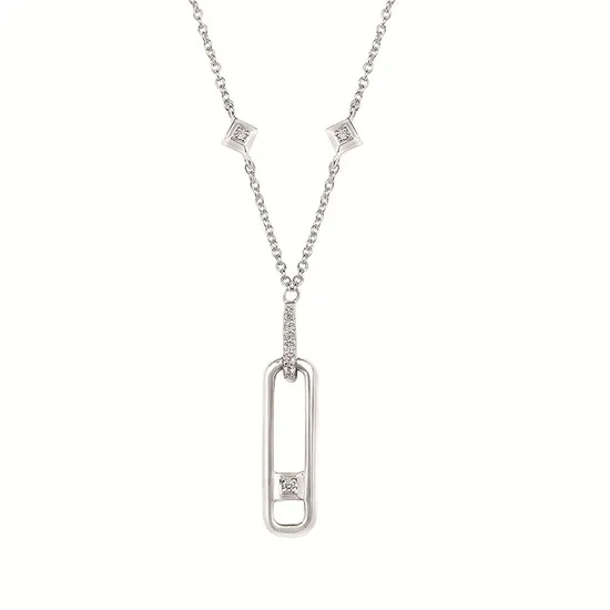 Silver Diamond Paperclip Pendant Necklace
