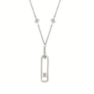 Silver Diamond Paperclip Pendant Necklace