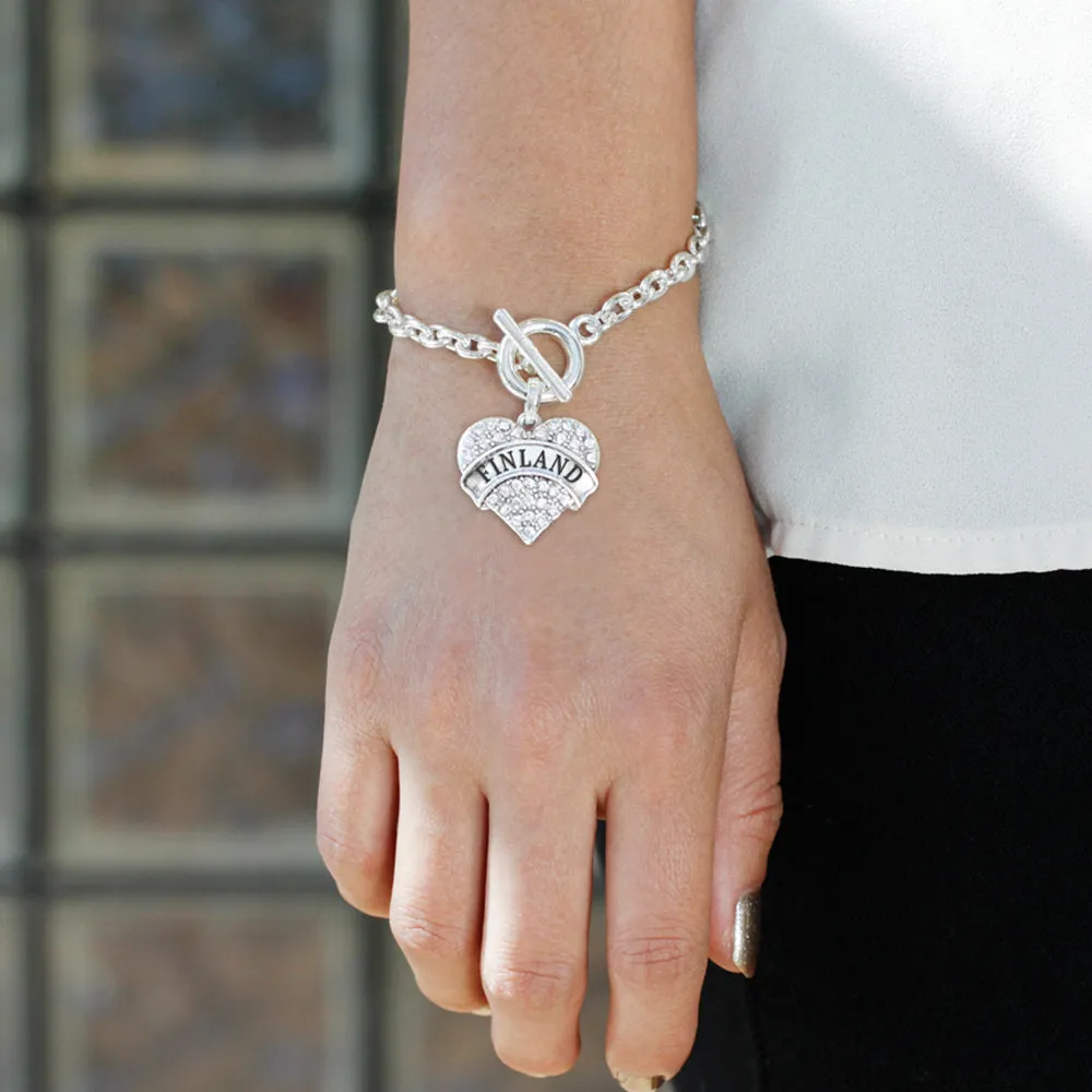 Silver Finland Pave Heart Charm Toggle Bracelet