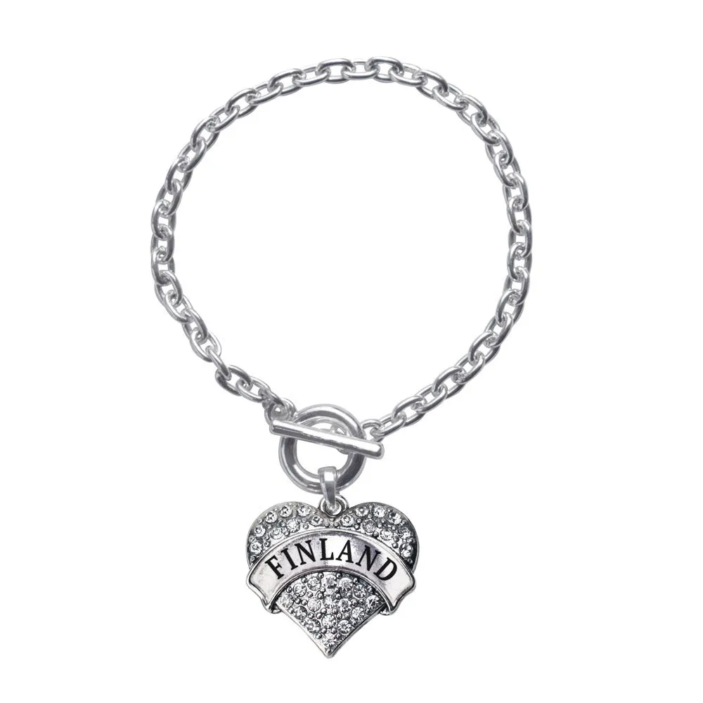Silver Finland Pave Heart Charm Toggle Bracelet