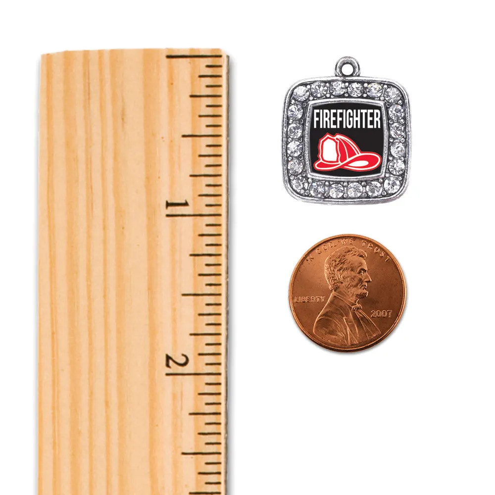 Silver Firefighter Square Charm Braided Bracelet